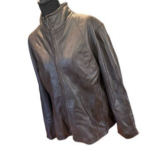 Nine West Leather Jacket Women's Brown XXL Zip Up